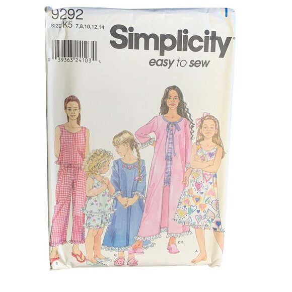 Simplicity Girls Sleepwear Sewing Pattern Sz 7-14 9292 - Uncut - Picture 1 of 3
